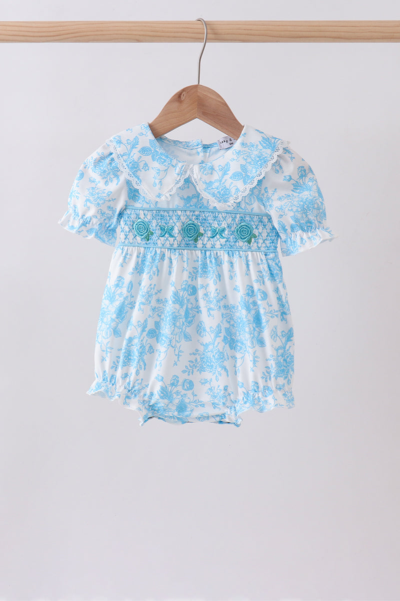 Blue rose smocked bubble - ARIA KIDS