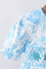Blue rose smocked bloomer set - ARIA KIDS