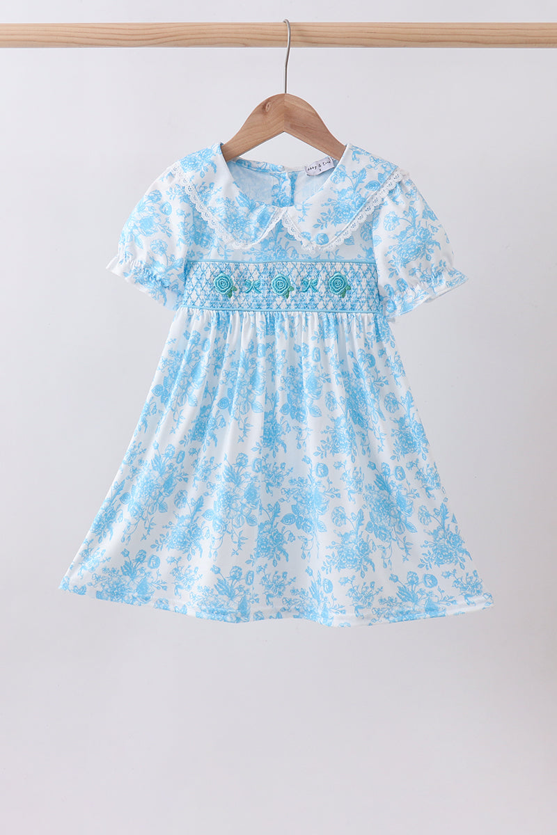 Blue rose smocked dress - ARIA KIDS