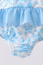 Blue rose smocked ruffle one-piece swimsuit - ARIA KIDS