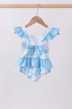 Blue rose smocked ruffle one-piece swimsuit - ARIA KIDS
