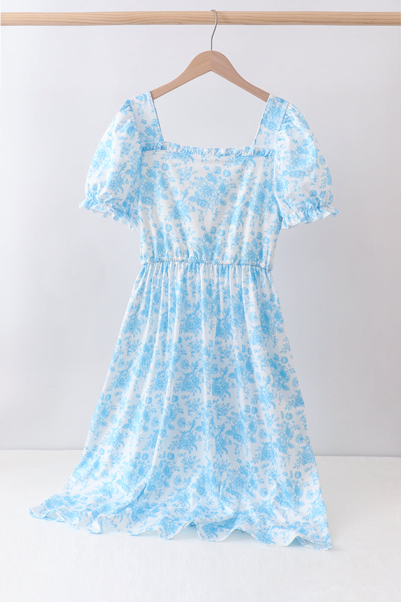 Blue rose print women dress - ARIA KIDS
