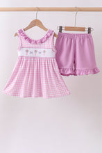 Pink floral bow smocked ruffle shorts set - ARIA KIDS
