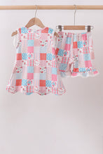 Pink floral patchwork scalloped ruffle shorts set - ARIA KIDS