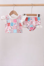 Pink floral patchwork ruffle 2pc swimsuit - ARIA KIDS