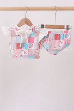 Pink floral patchwork ruffle 2pc swimsuit - ARIA KIDS