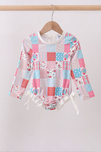 Pink floral patchwork ruffle rashguard - ARIA KIDS
