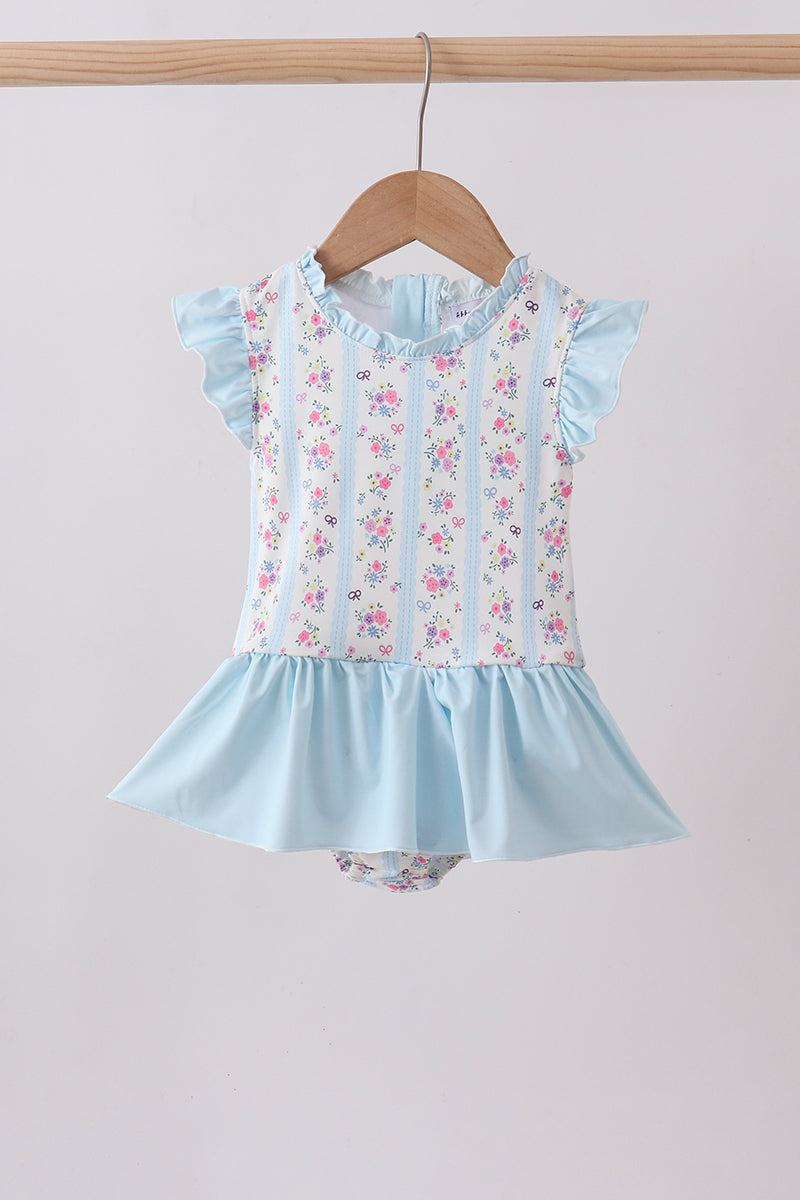 Blue floral ruffle one-piece swimsuit - ARIA KIDS