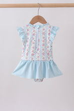 Blue floral ruffle one-piece swimsuit - ARIA KIDS