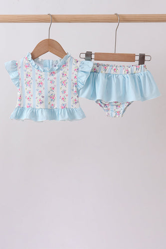 Blue floral ruffle 2pc swimsuit - ARIA KIDS