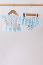 Blue floral ruffle 2pc swimsuit - ARIA KIDS