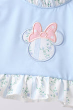 Blue character applique ruffle 2pc swimsuit