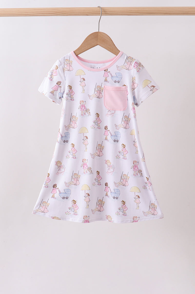 Pink all day adventure bamboo dress - ARIA KIDS