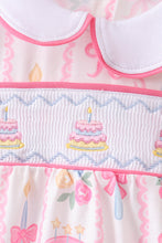 Pink birthday cake smocked bubble - ARIA KIDS