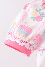 Pink birthday cake smocked bubble - ARIA KIDS