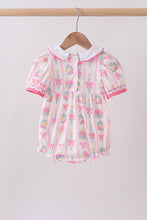 Pink birthday cake smocked bubble - ARIA KIDS