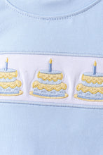 Blue birthday cake smocked plaid shorts set - ARIA KIDS