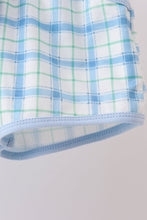 Blue birthday cake smocked plaid shorts set - ARIA KIDS