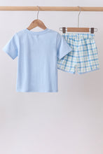 Blue birthday cake smocked plaid shorts set - ARIA KIDS