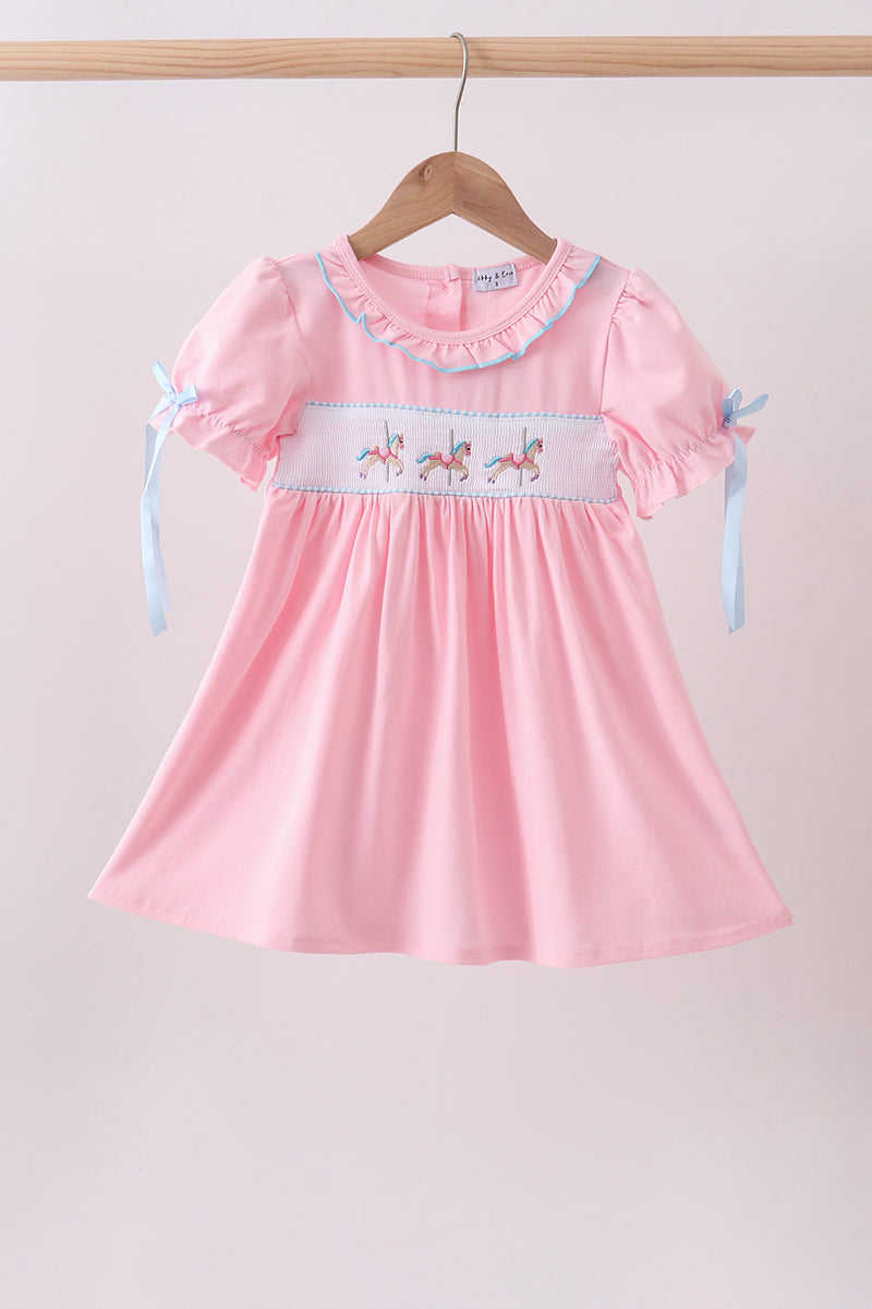 Pink carousel smocked ruffle dress - ARIA KIDS