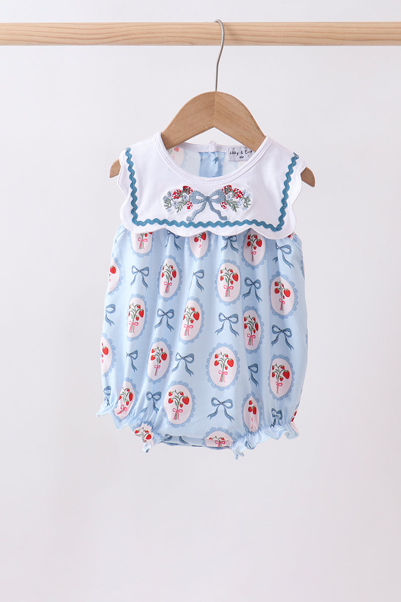 Blue strawberry bow embroidery bubble - ARIA KIDS