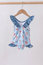 Blue strawberry bow ruffle one-piece swimsuit - ARIA KIDS