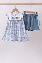 Blue strawberry bow ruffle shorts set - ARIA KIDS