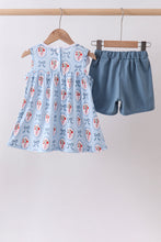 Blue strawberry bow ruffle shorts set - ARIA KIDS