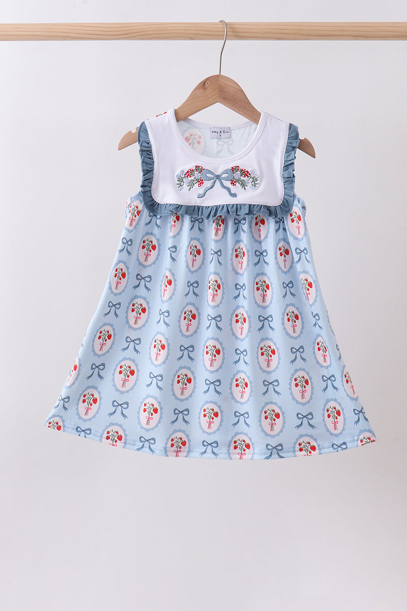 Blue strawberry bow ruffle dress - ARIA KIDS