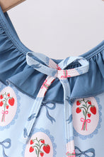 Blue strawberry bow ruffle 2pc swimsuit - ARIA KIDS
