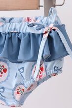 Blue strawberry bow ruffle 2pc swimsuit - ARIA KIDS
