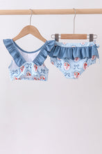 Blue strawberry bow ruffle 2pc swimsuit - ARIA KIDS