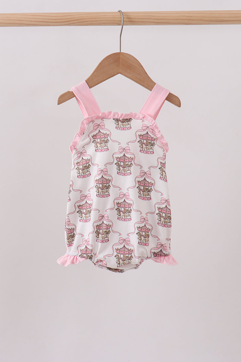 Pink carousel print ruffle bubble - ARIA KIDS