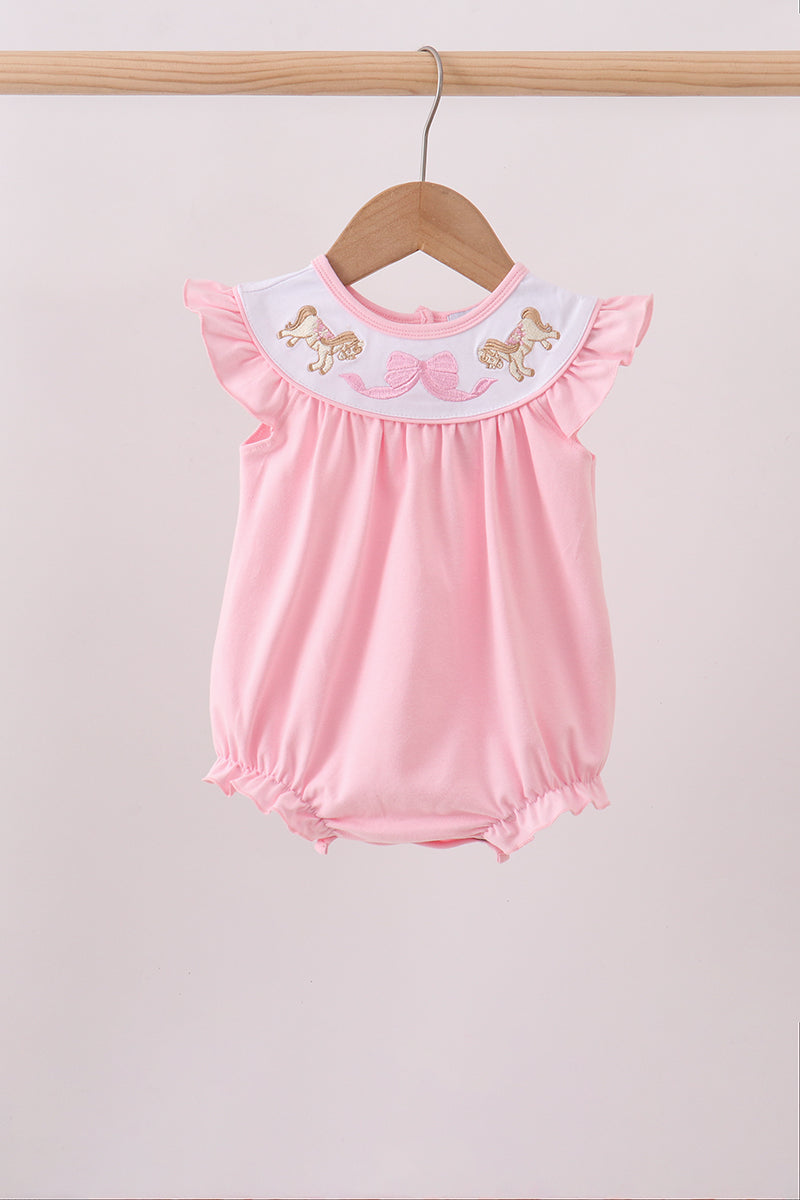 Pink carousel embroidery ruffle bubble - ARIA KIDS