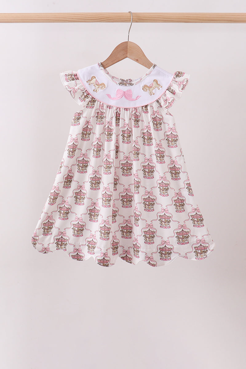 Pink carousel embroidery ruffle dress - ARIA KIDS