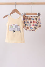 Khaki camper applique bow bloomer set - ARIA KIDS