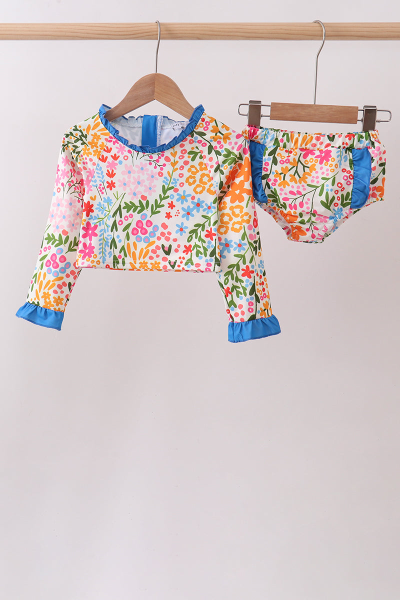 Summer floral print ruffle 2pc swimsuit - ARIA KIDS