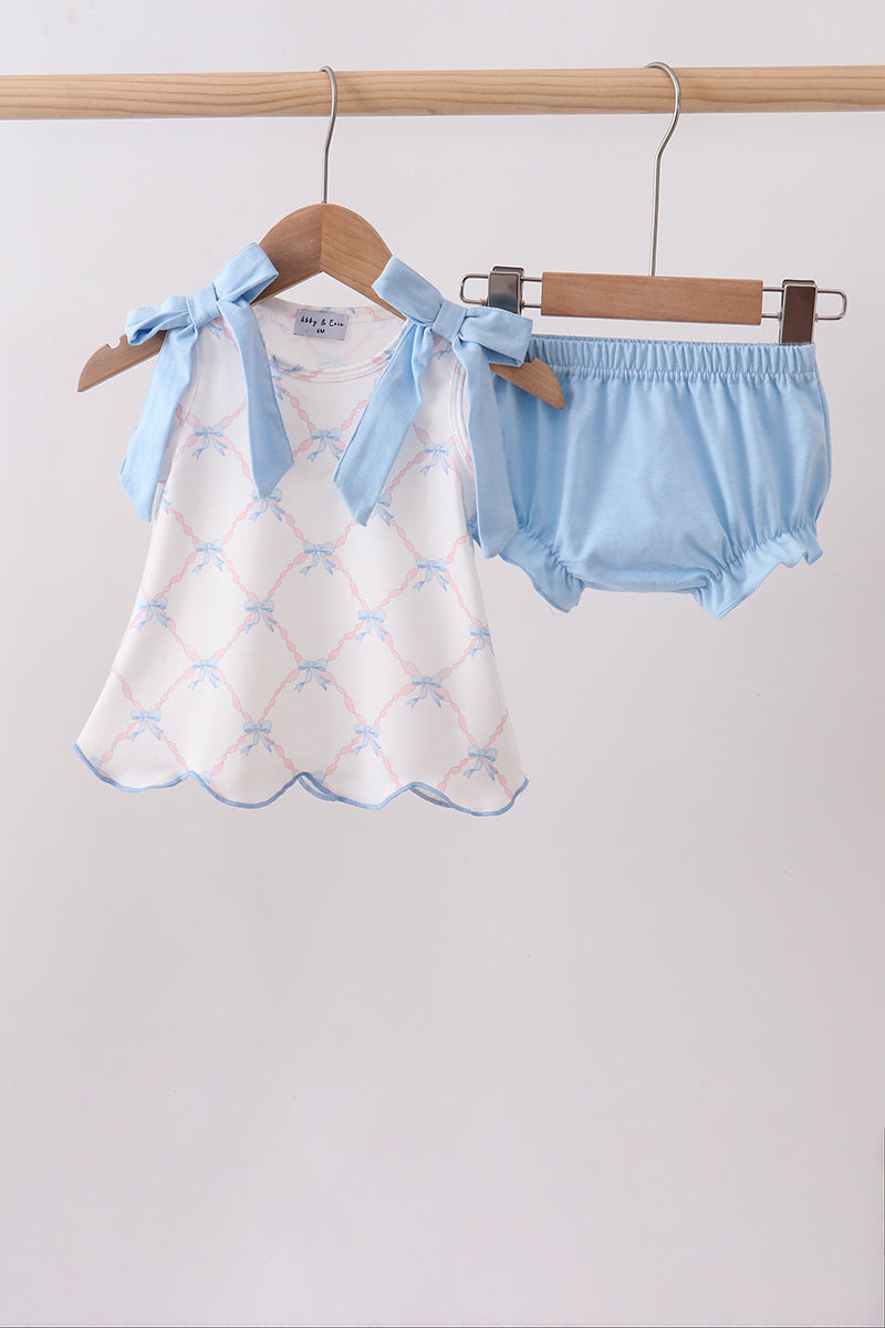 Blue bow ribbon print bloomer set - ARIA KIDS