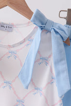 Blue bow ribbon print ruffle shorts set - ARIA KIDS