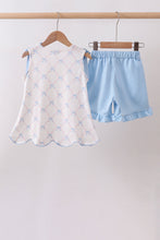 Blue bow ribbon print ruffle shorts set - ARIA KIDS