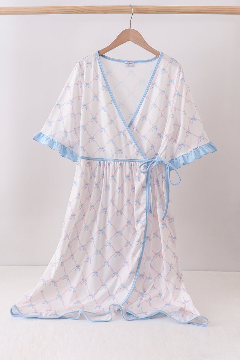 Blue bow ribbon print dress - ARIA KIDS