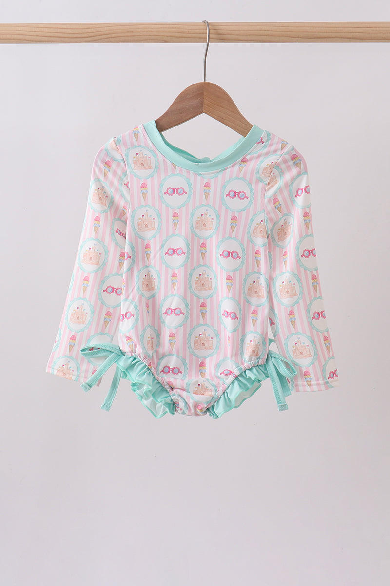 Green castle cream ruffle rashguard - ARIA KIDS
