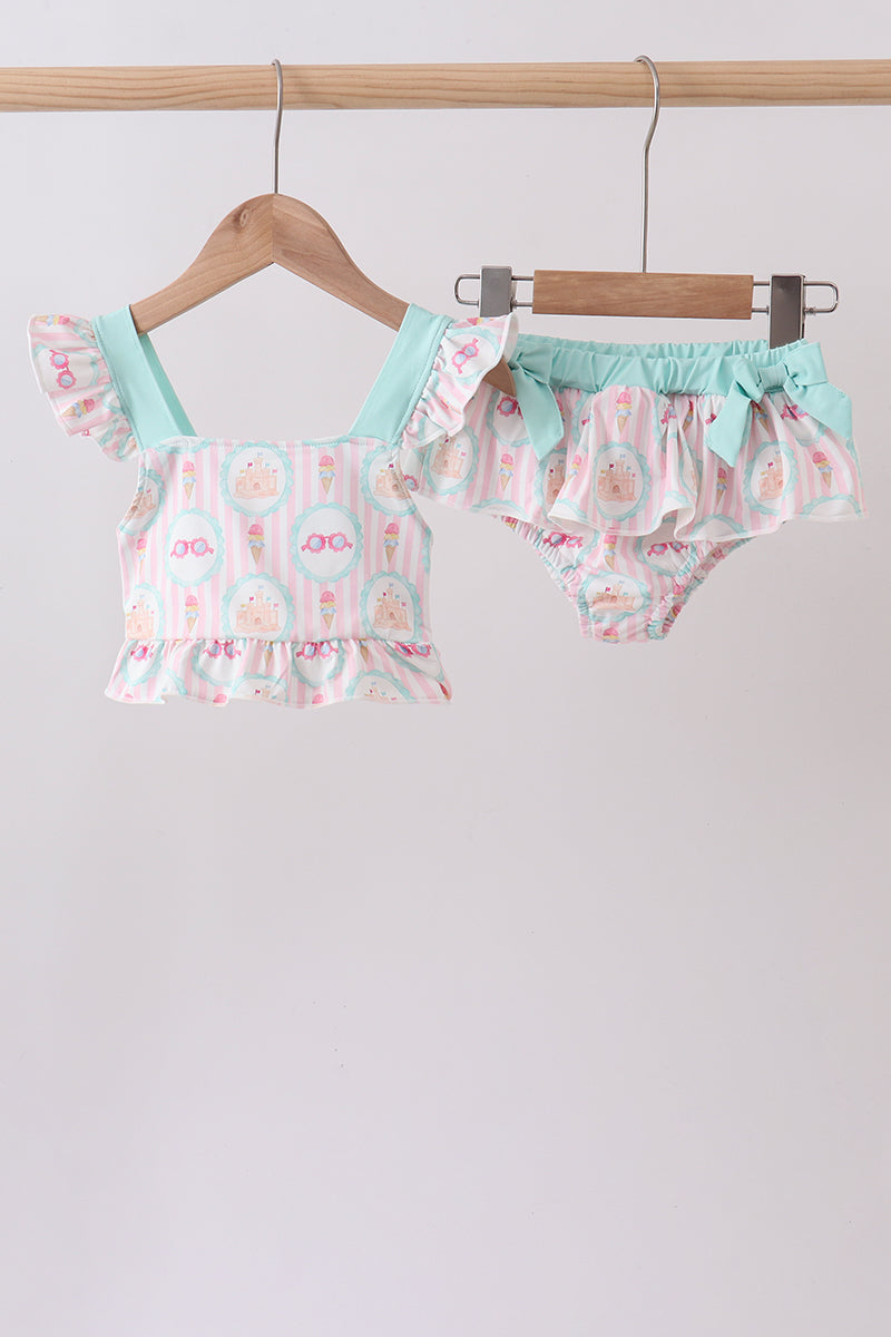 Green castle cream ruffle 2pc swimsuit - ARIA KIDS