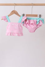 Pink sailboat print ruffle 2pc swimsuit - ARIA KIDS