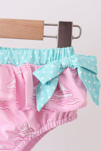 Pink sailboat print ruffle 2pc swimsuit - ARIA KIDS