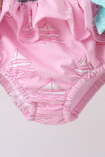 Pink sailboat print ruffle 2pc swimsuit - ARIA KIDS