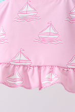 Pink sailboat print ruffle 2pc swimsuit - ARIA KIDS