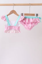 Pink sailboat print ruffle 2pc swimsuit - ARIA KIDS