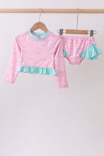 Pink sailboat print ruffle rashguard set - ARIA KIDS