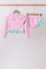 Pink sailboat print ruffle rashguard set - ARIA KIDS
